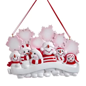 Snowman Family Of 6 With Snowflakes Ornament