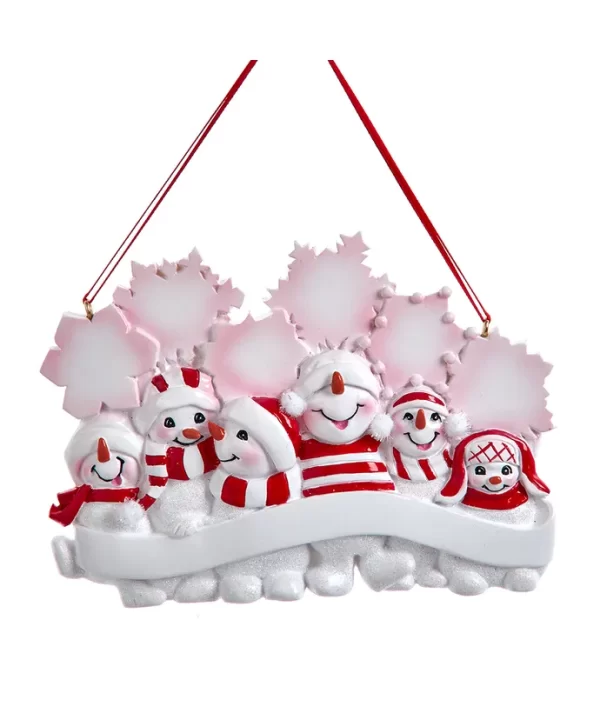 Snowman Family Of 6 With Snowflakes Ornament